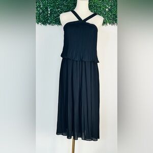 New Bebe Black Pleated Ruffle Midi Dress Size 4